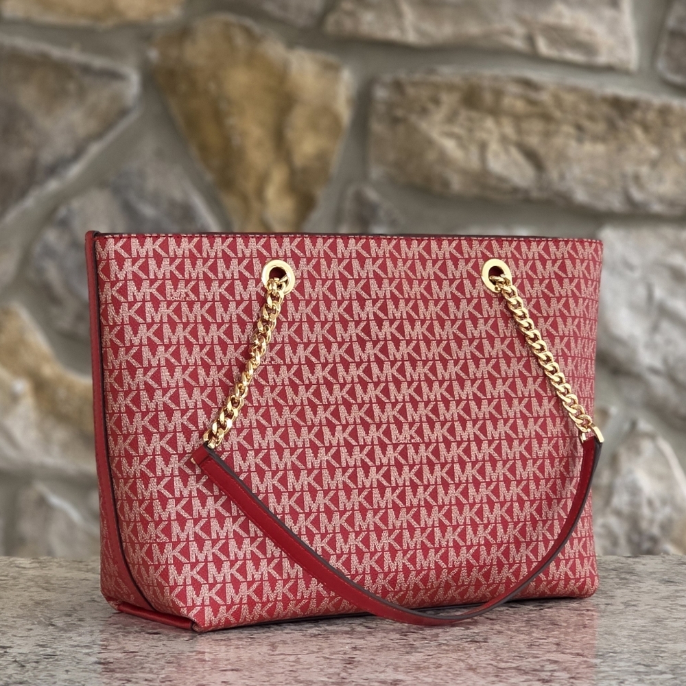 Michael Kors Jet Set Logo Medium Red Shoulder Bag - Picture 3 of 11